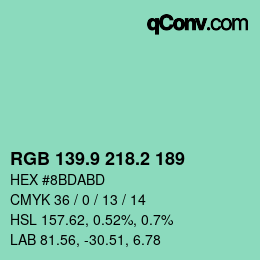 カラーコード: RGB 139.9 218.2 189 | qconv.com