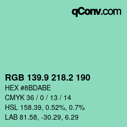 カラーコード: RGB 139.9 218.2 190 | qconv.com