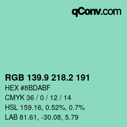 カラーコード: RGB 139.9 218.2 191 | qconv.com