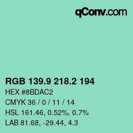 カラーコード: RGB 139.9 218.2 194 | qconv.com