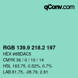 カラーコード: RGB 139.9 218.2 197 | qconv.com