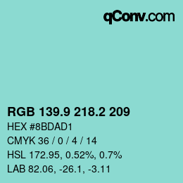 カラーコード: RGB 139.9 218.2 209 | qconv.com