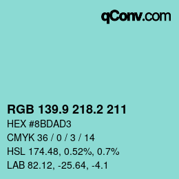 Color code: RGB 139.9 218.2 211 | qconv.com