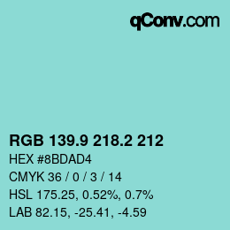 Color code: RGB 139.9 218.2 212 | qconv.com