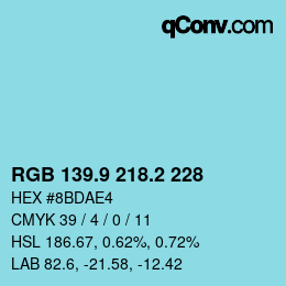 カラーコード: RGB 139.9 218.2 228 | qconv.com