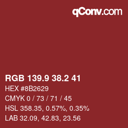 カラーコード: RGB 139.9 38.2 41 | qconv.com
