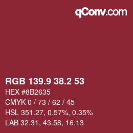 Color code: RGB 139.9 38.2 53 | qconv.com