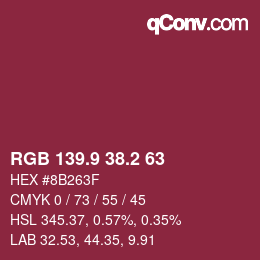 Color code: RGB 139.9 38.2 63 | qconv.com