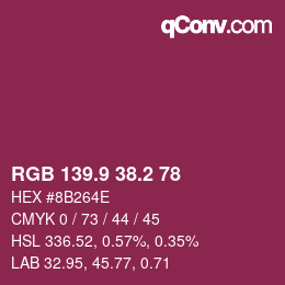 カラーコード: RGB 139.9 38.2 78 | qconv.com