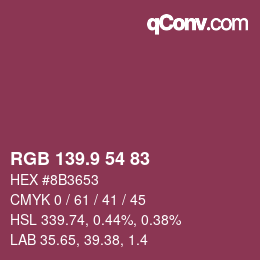 カラーコード: RGB 139.9 54 83 | qconv.com