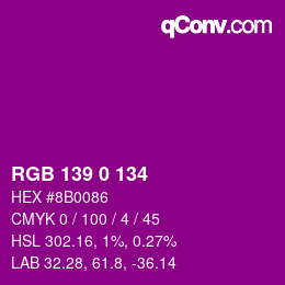 Code couleur: RGB 139 0 134 | qconv.com