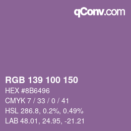 Código de color: RGB 139 100 150 | qconv.com