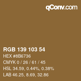 Color code: RGB 139 103 54 | qconv.com