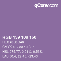 Color code: RGB 139 108 160 | qconv.com
