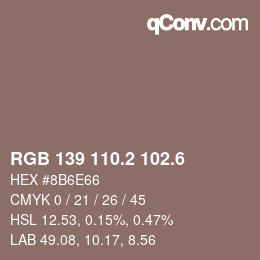 カラーコード: RGB 139 110.2 102.6 | qconv.com