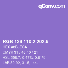 カラーコード: RGB 139 110.2 202.6 | qconv.com