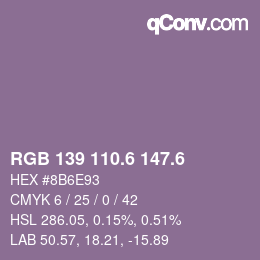 カラーコード: RGB 139 110.6 147.6 | qconv.com
