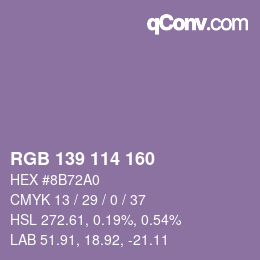 Color code: RGB 139 114 160 | qconv.com