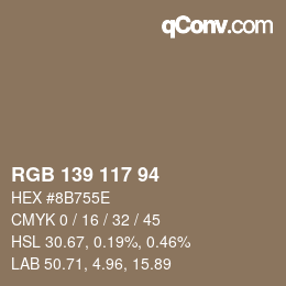 颜色代码: RGB 139 117 94 | qconv.com