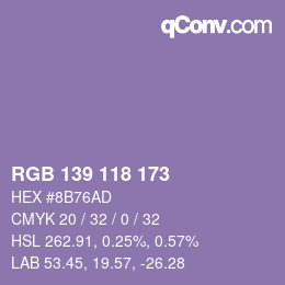 颜色代码: RGB 139 118 173 | qconv.com