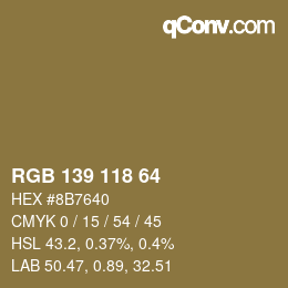 カラーコード: RGB 139 118 64 | qconv.com