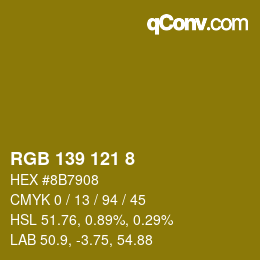 Color code: RGB 139 121 8 | qconv.com
