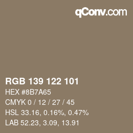 Farbcode: RGB 139 122 101 | qconv.com