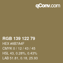 カラーコード: RGB 139 122 79 | qconv.com