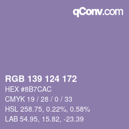 Code couleur: RGB 139 124 172 | qconv.com