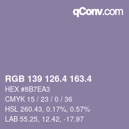 カラーコード: RGB 139 126.4 163.4 | qconv.com