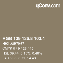 カラーコード: RGB 139 126.8 103.4 | qconv.com