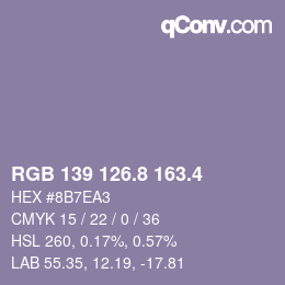 カラーコード: RGB 139 126.8 163.4 | qconv.com