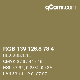 カラーコード: RGB 139 126.8 78.4 | qconv.com