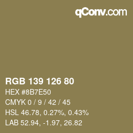 Color code: RGB 139 126 80 | qconv.com