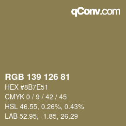 颜色代码: RGB 139 126 81 | qconv.com