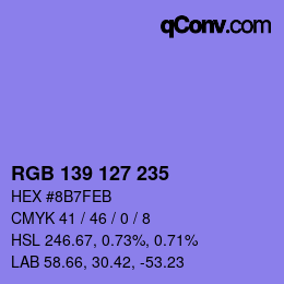 颜色代码: RGB 139 127 235 | qconv.com