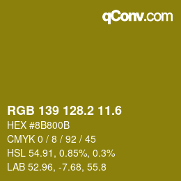 カラーコード: RGB 139 128.2 11.6 | qconv.com