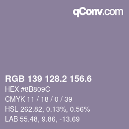 カラーコード: RGB 139 128.2 156.6 | qconv.com