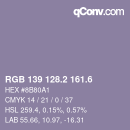 カラーコード: RGB 139 128.2 161.6 | qconv.com