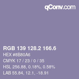 カラーコード: RGB 139 128.2 166.6 | qconv.com