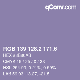 カラーコード: RGB 139 128.2 171.6 | qconv.com