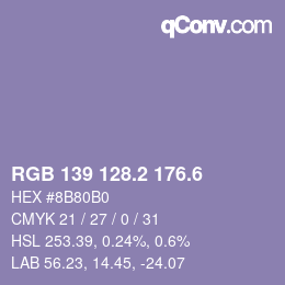 カラーコード: RGB 139 128.2 176.6 | qconv.com