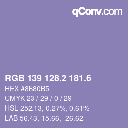 カラーコード: RGB 139 128.2 181.6 | qconv.com
