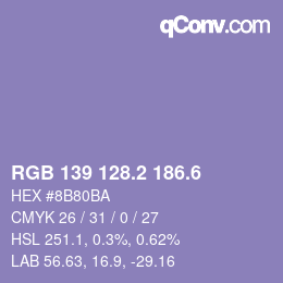 カラーコード: RGB 139 128.2 186.6 | qconv.com