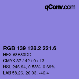 カラーコード: RGB 139 128.2 221.6 | qconv.com