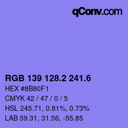 カラーコード: RGB 139 128.2 241.6 | qconv.com
