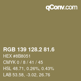 カラーコード: RGB 139 128.2 81.6 | qconv.com
