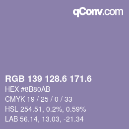 カラーコード: RGB 139 128.6 171.6 | qconv.com