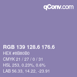 カラーコード: RGB 139 128.6 176.6 | qconv.com
