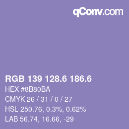 カラーコード: RGB 139 128.6 186.6 | qconv.com